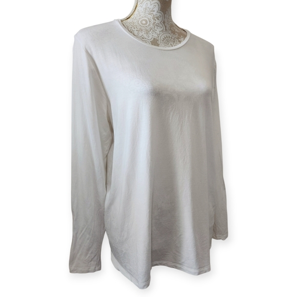 EILEEN FISHER Elevated Basics Minimalist Stretch White Jersey Jewel-Neck Top L - Picture 7 of 8